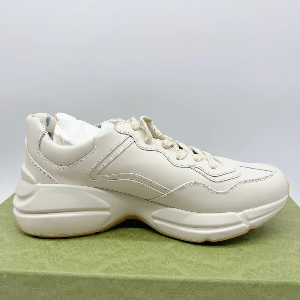 Gucci Rhyton Platform Calfskin Glitter Logo Womens Sneakers Mystic White EU 41 - Picture 10 of 16